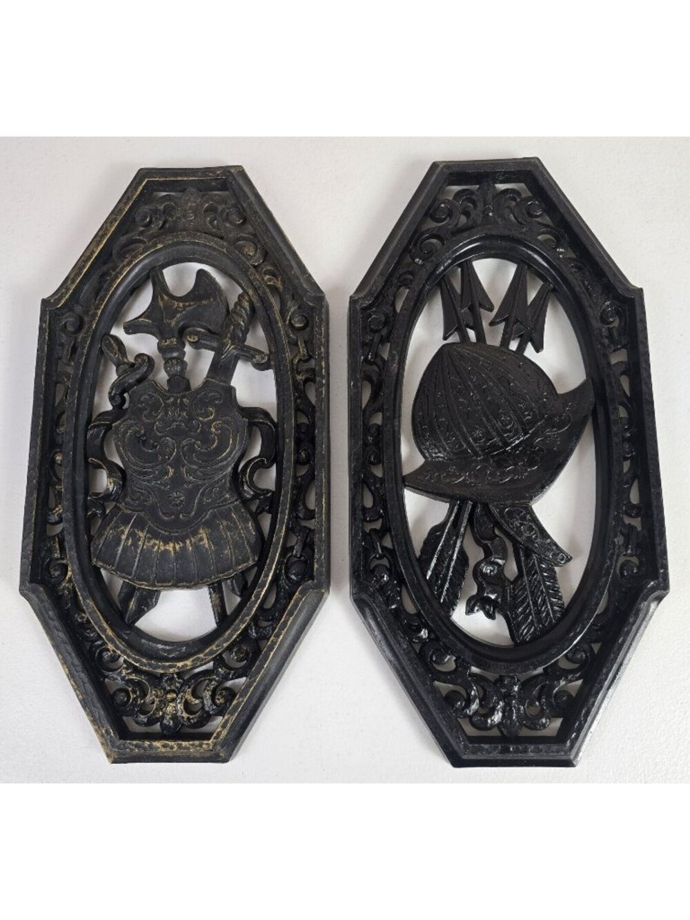 HOMCO Set of 2 Vtg USA Made Medieval Knight Armor Wall Hanging Plaque MCM Decor